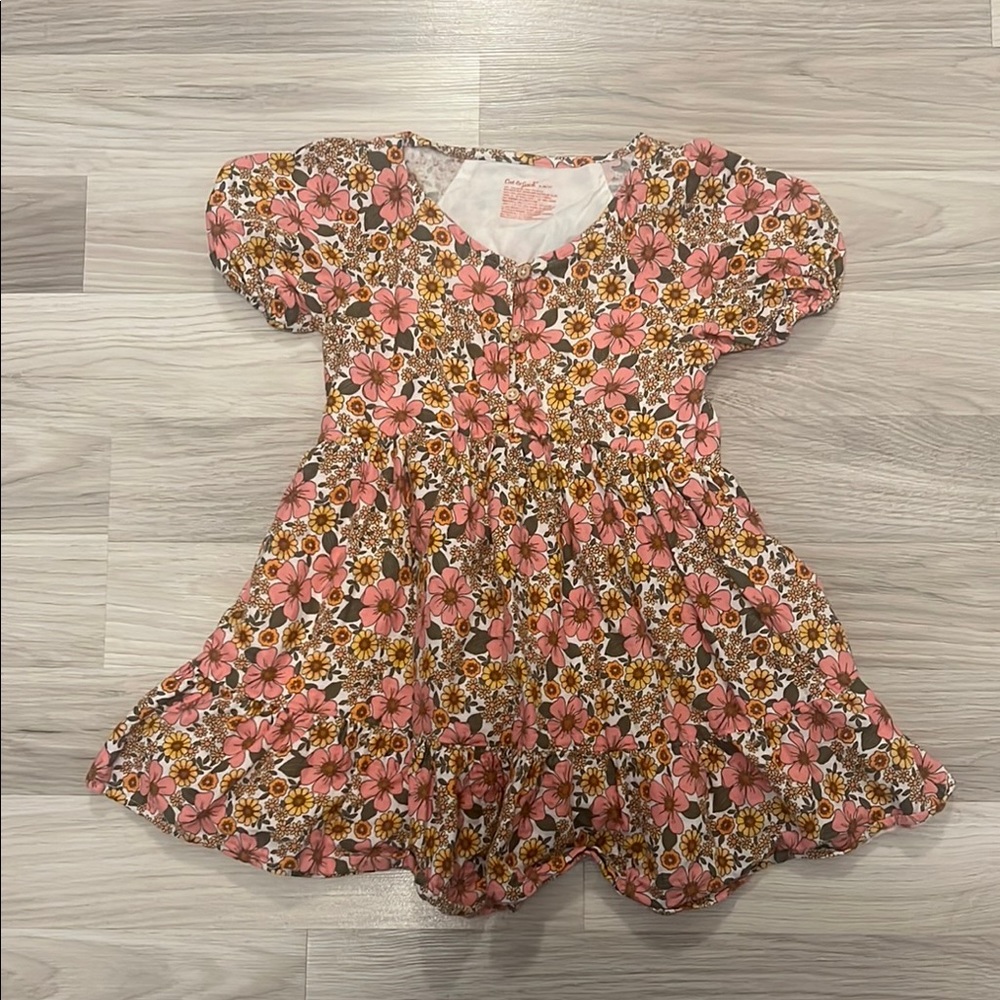 Floral Pink and Brown Kids Dress
